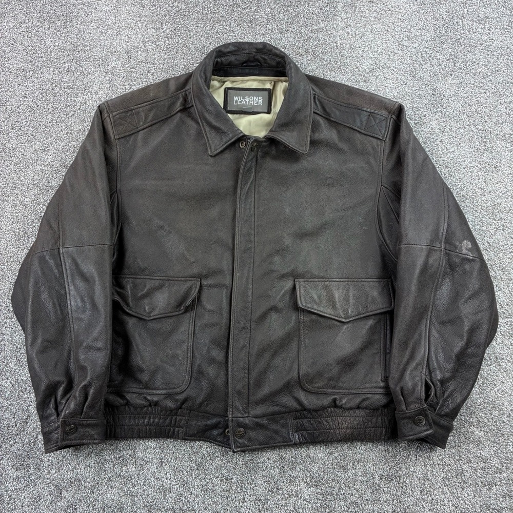 Vintage Wilsons Leather Bomber Jacket Mens XL Brown Full Zip Aviator Pockets